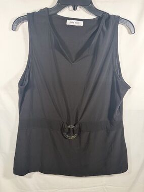 Nine West Black V-Neck Tank with Decorative Waist Ring